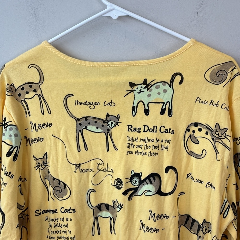 Jess & Jane yellow cat art long sleeve shirt women size medium - Picture 4 of 6